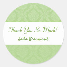 Bridal Shower Thank You Lime Green Damask V31 Round Stickers