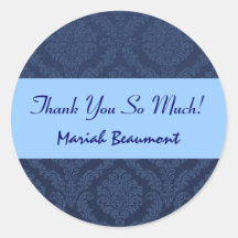 Bridal Shower Thank You Midnight Blue Damask V52 Round Sticker