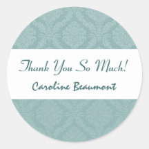 Bridal Shower Thank You Misty Green  Damask V22 Round Stickers