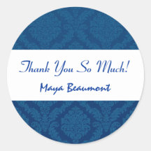 Bridal Shower Thank You Navy Blue Damask V46 Stickers
