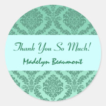 Bridal Shower Thank You  Pale Green Damask V66 Round Stickers