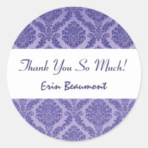 Bridal Shower Thank You Purple Damask V27 Round Stickers
