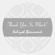 Bridal Shower Thank You Silver and Gray Damask V48 Stickers