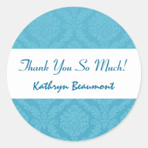 Bridal Shower Thank You Turquoise Blue Damask V57 Round Stickers