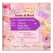 Bridal Travel Shower theme in pink and purple Announcements