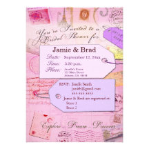 Bridal Travel Shower theme in pink and purple Personalized Invitation