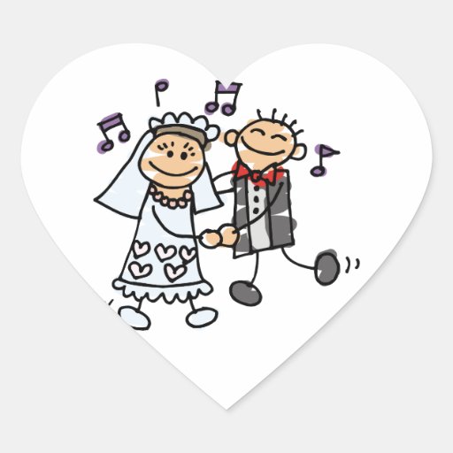 Bride and Groom Celebrate Wedding Hearts Stickers