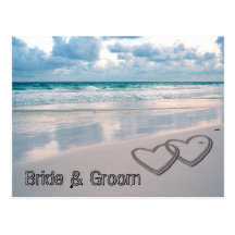 Bride & Groom Names Written in the Sand Postcard
