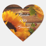 Bride & Groom Stickers, Rustic Country Sunflower