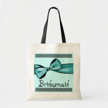 Bridesmaid Bag Aqua Blue Faux Satin Bow & Lace