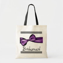 Bridesmaid Bag - Purple Faux Satin Bow and Lace