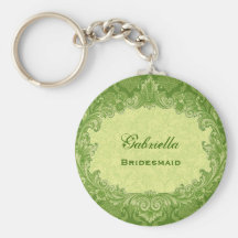 Bridesmaid Wedding Favour Lime Green Damask G306 Keychain