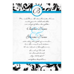 Bright Aqua Damask Swirls Wedding Invitation 5 x 7