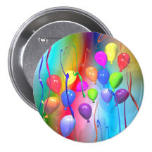 Bright Birthday Balloons Pinback Buttons