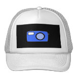 Bright Blue Camera. On Black. Hats