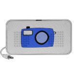 Bright Blue Camera. On White. Travel Speakers