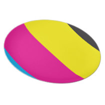 Bright colourful rainbow hot pink gold stripe plat plates