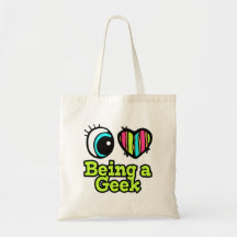 Bright Eye Heart I Love Being a Geek Canvas Bag