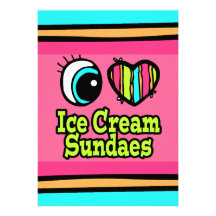 Bright Eye Heart I Love Ice Cream Sundaes Personalised Invitations