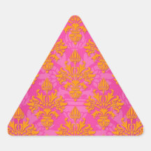 Bright Orange and Pink Floral Damask Triangle Stickers