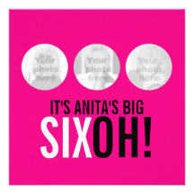 Bright pink 60th SIXOH! photo birthday invite