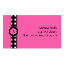 Bright Pink and Black Polka Dot Business Card