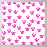 Bright Pink and White Paw Print Pattern.