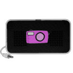 Bright Pink Camera. On Black. Travelling Speakers