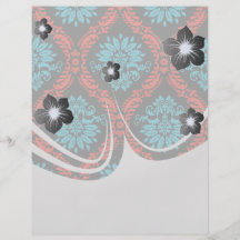 bright red and aqua blue black ornate damask full colour flyer