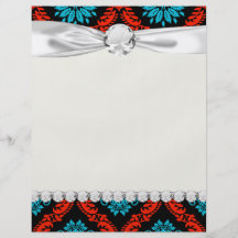 bright red and aqua blue black ornate damask flyers