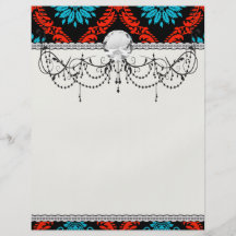 bright red and aqua blue black ornate damask full colour flyer