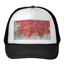 Bright Red Autumn Maple Leaves In The Meadow Mesh Hat