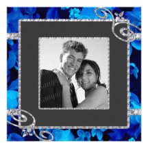 Brilliant Blue Roses & Diamond Swirls Wedding CSTM Personalized Invites