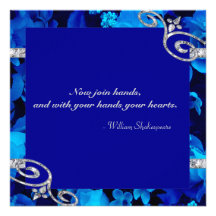 Brilliant Blue Roses & Diamond Swirls Wedding DBNF Personalized Invites