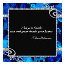 Brilliant Blue Roses & Diamond Swirls Wedding Personalized Announcements