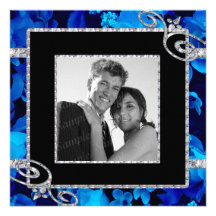 Brilliant Blue Roses & Diamond Swirls Wedding Custom Announcements