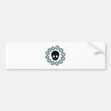 Brilliant Blue Skull and Flowers Bumper Stickers
