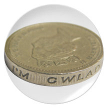 British Pound Coins Money Dinner Plate