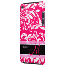 Broadway Pink and white floral damask w/ monogram iPod Case-Mate Cases
