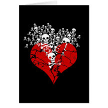 Broken Heart with Skulls Greeting Cards