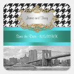 Brooklyn Bridge Blk Wht Houndstooth 2 Save Date Stickers