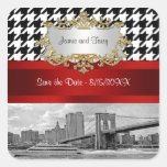 Brooklyn Bridge Blk Wht Houndstooth Save the Date Stickers