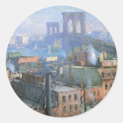 Brooklyn Bridge, East River, circa 1916 Round Sticker