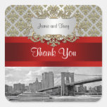Brooklyn Bridge Gold White Damask Thank You Stickers