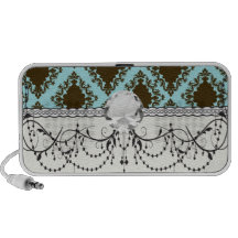 brown and blue diamond lovely damask travelling speakers