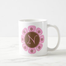 Brown and Pink Monogram N Mugs