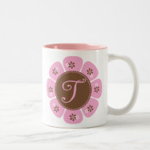 Brown and Pink Monogram T Mugs