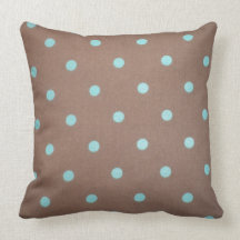 brown and teal polka dot throw pillows