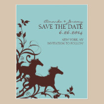 Brown and Teal Wild Horses  Save the Date postcards