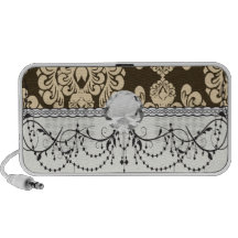 brown and yellow damask speaker system